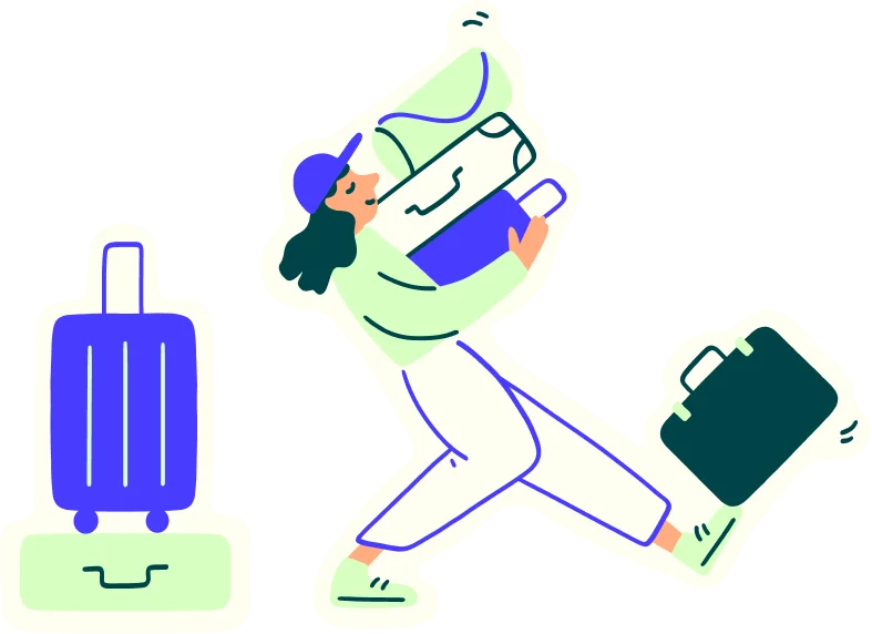 Woman juggling suitcases