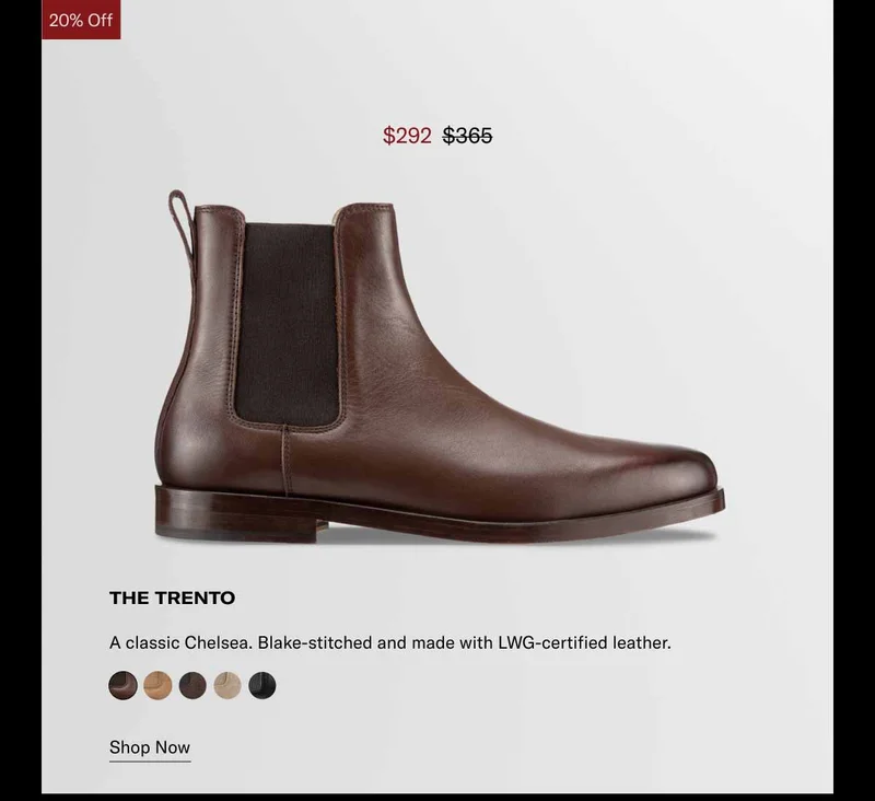 20% Off The Trento  A classic Chelsea. Blake-stitched and made with LWG-certified leather. Shop Now