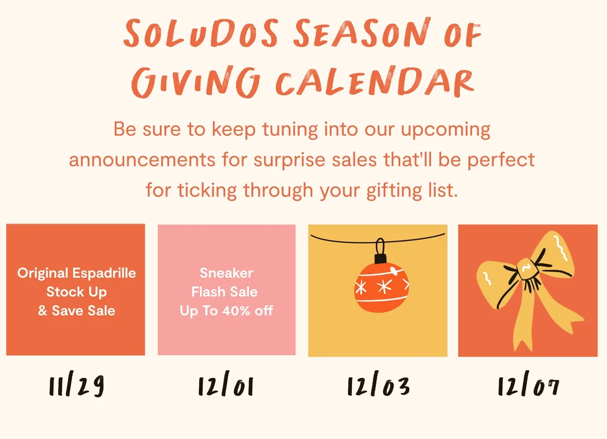 Soludos Season of Giving Calendar