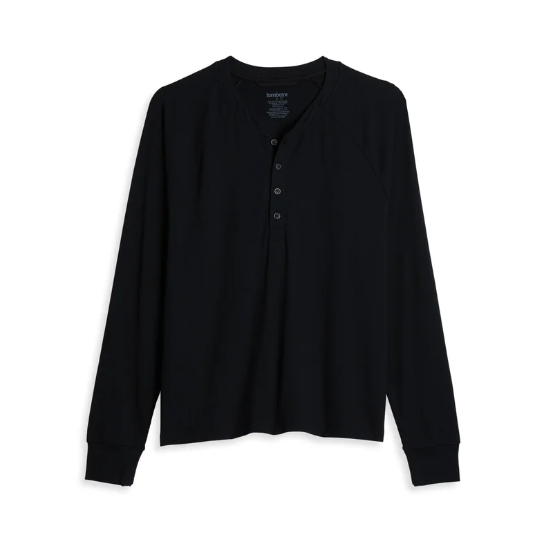 Image of Bamboo Rib Long Sleeve Henley - Black