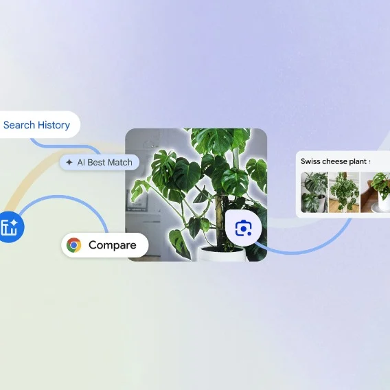 illustration of a picture with the lens icon and various AI features