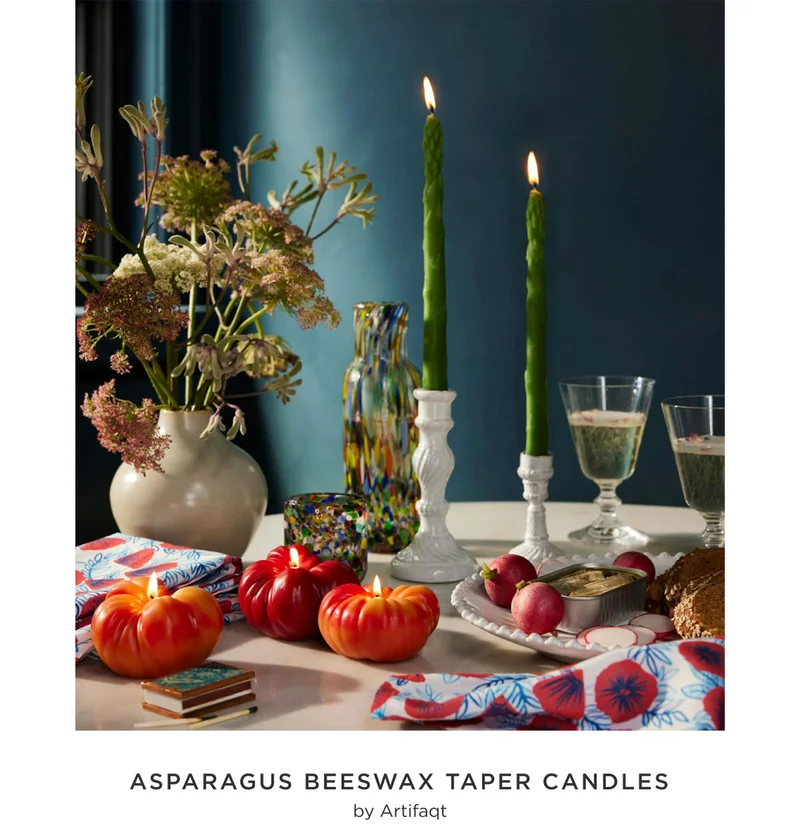 Asparagus Beeswax Taper Candles