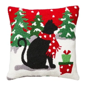 Glitzhome 14"L Hooked Pet Lover Christmas Winte r Throw Pillow