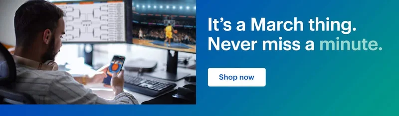 Man tracking basketball games. It's a March thing. Never miss a minute. Shop now.