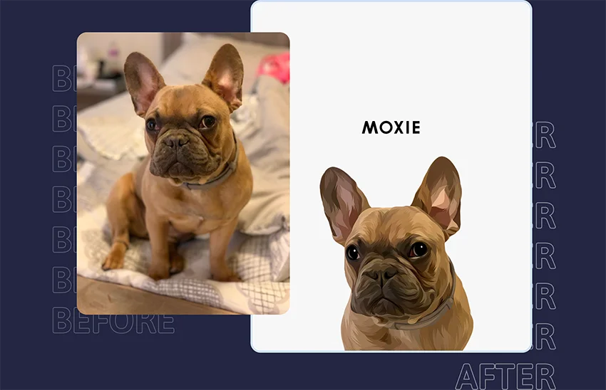 Before and After of a Frenchie canvas
