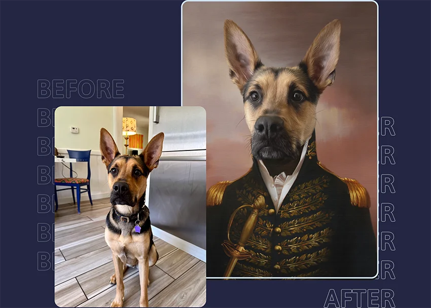 Before and After of a German Shepherd canvas