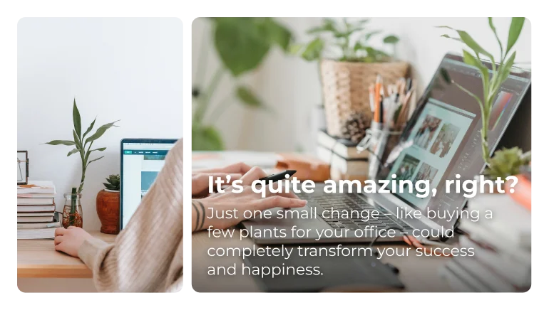 It’s quite amazing, right? 😎  Just one small change – like buying a few plants for your office – could completely transform your success and happiness.