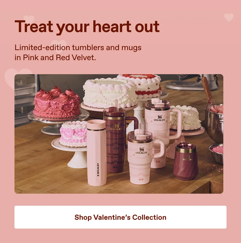 Treat your heart out. Limited-edition tumblers and mugs in Pink and Red Velvet. Shop Valentine's Collection.