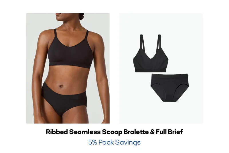 Ribbed Seamless Scoop Bralette & Full Brief 5% Pack Savings