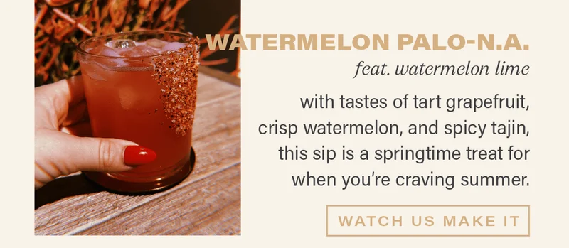 WATERMELON PALO-N.A. (feat. watermelon lime): with tastes of tart grapefruit, crisp watermelon, and spicy tajin, this sip is a springtime treat for when you're craving summer. [WATCH US MAKE IT]