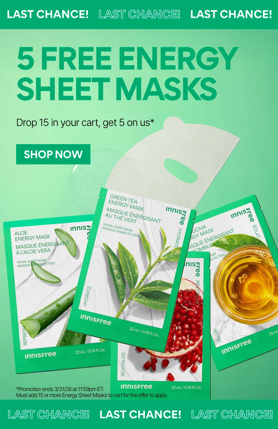 BUY 10 ENERGY SHEET MASKS, GET 5 FREE