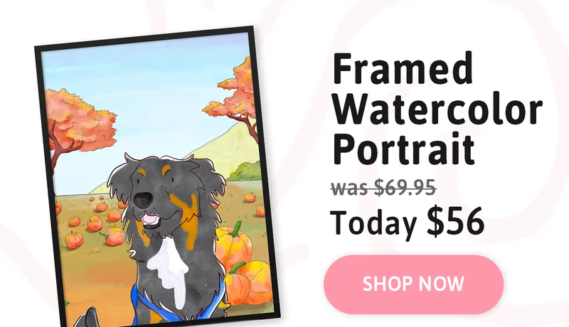 Framed Watercolor Pet Portrait. Was $69.95. Today $56.