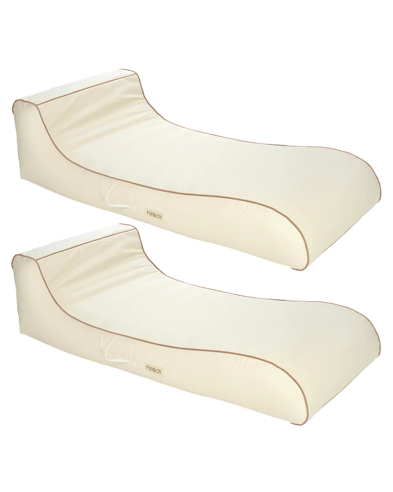Image of Cream Fabric Sunbed Lounger - 2 Pack