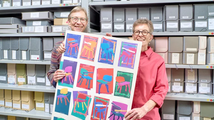 Barbara Loveland and Linda Powell in the West Michigan Graphic Design Archives.