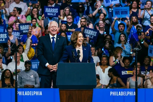 Kamala Harris and Tim Walz at rally