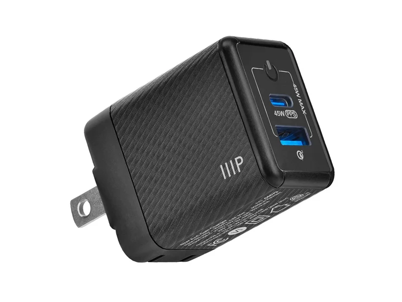 Monoprice Compact 2‑Port 45W GaN Charger with USB‑C & USB‑A Ports: For Laptops, Tablets, and Phones