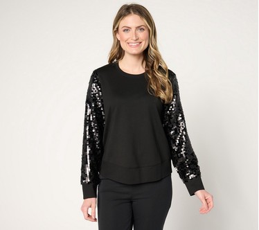 by Stacy London Two-Tone Sequin Sleeve Top