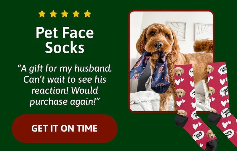 Pet Face Socks: "A gift for my husband. Can’t wait to see his reaction! Would purchase again!"