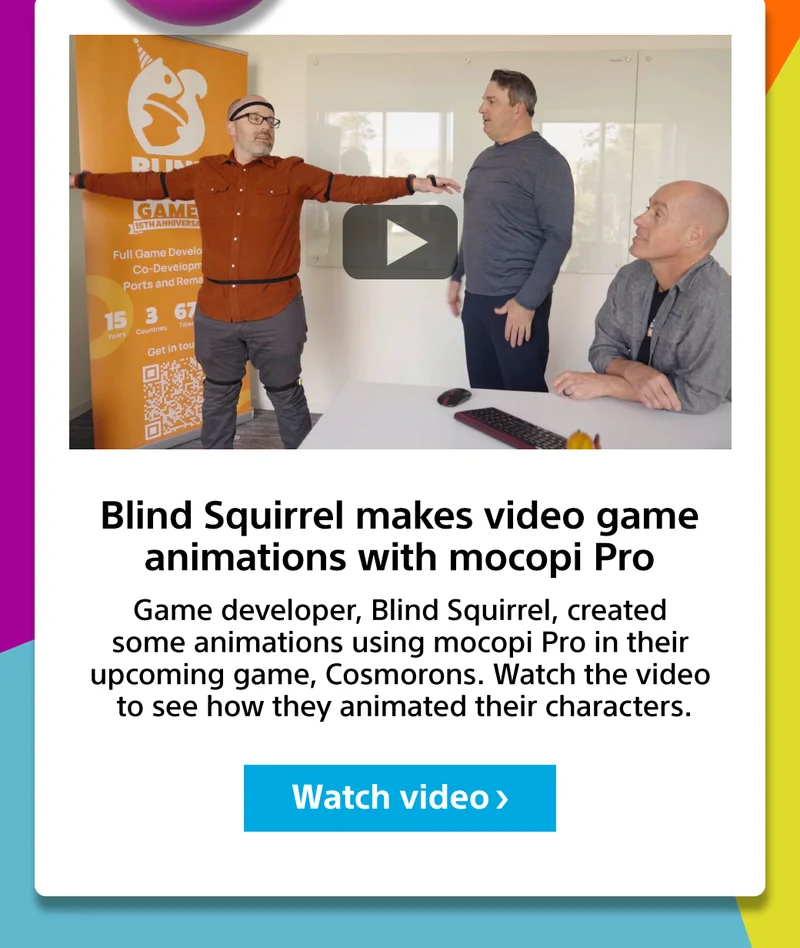 Blind Squirrel makes video game animations with mocopi Pro | Game developer, Blind Squirrel, created some animations using mocopi Pro in their upcoming game, Cosmorons. Watch the video to see how they animated their characters.