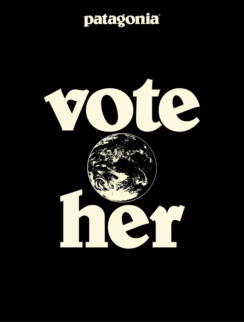 Patagonia. An illustration of the Earth with the words vote her.