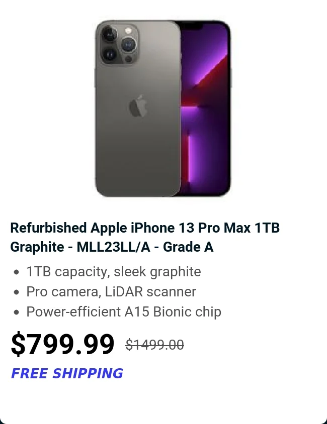 Refurbished Apple iPhone 13 Pro Max 1TB Graphite - MLL23LL/A - Grade A