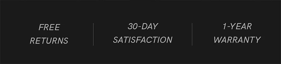 Free returns, 30-day satisfaction, and 1-year warranty.