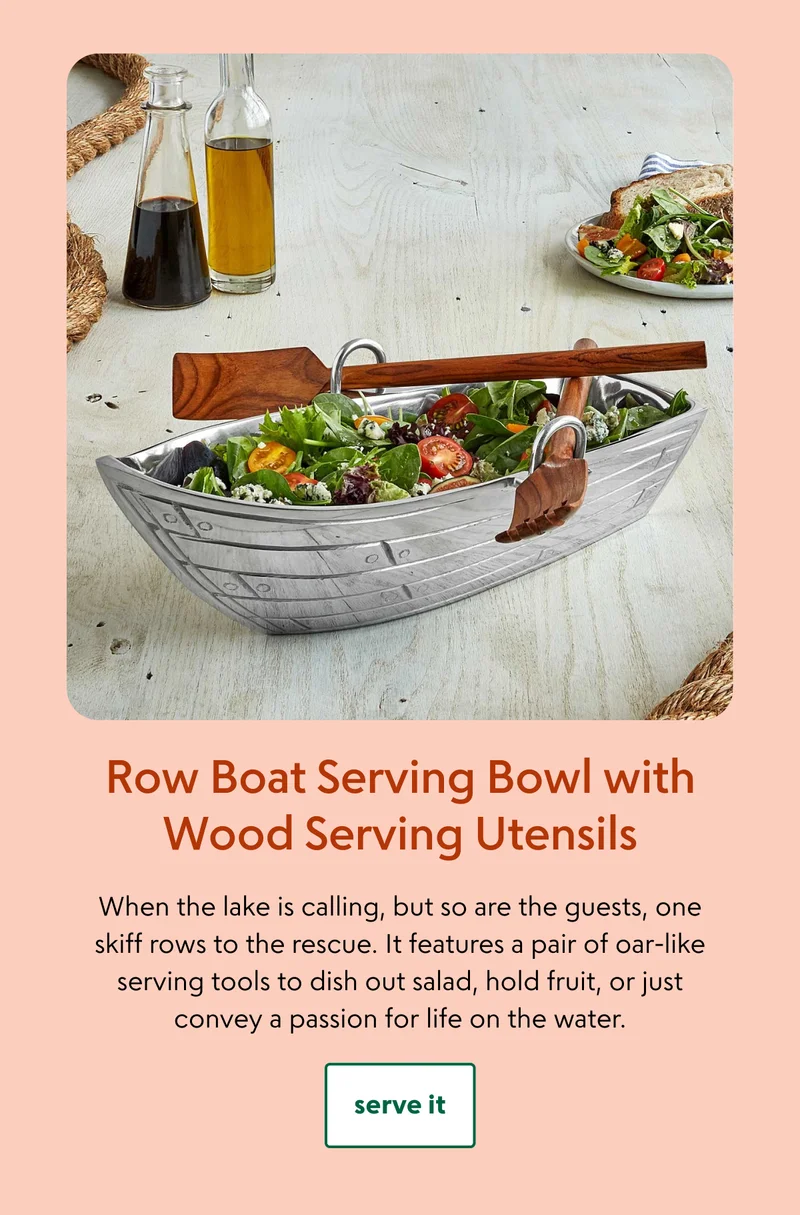 Row Boat Serving Bowl with Wood Serving Utensils