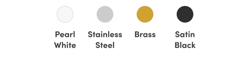 four circles filled each with colors Pearl White, Stainless Steel, Brass, and Satin Black indicating the color options of the nutribullet Ultra