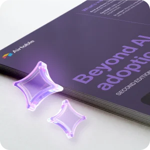 Beyond AI adoption ebook with purple diamonds
