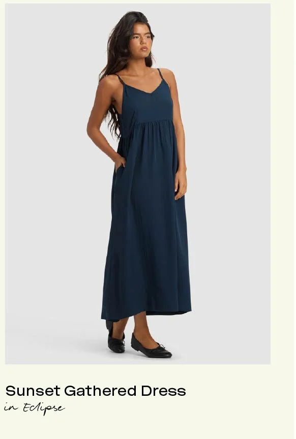 Sunset Gathered Dress in Eclipse