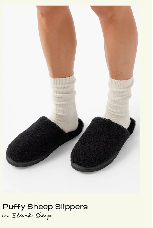 Puffy Sheep Slippers in Black Sheep