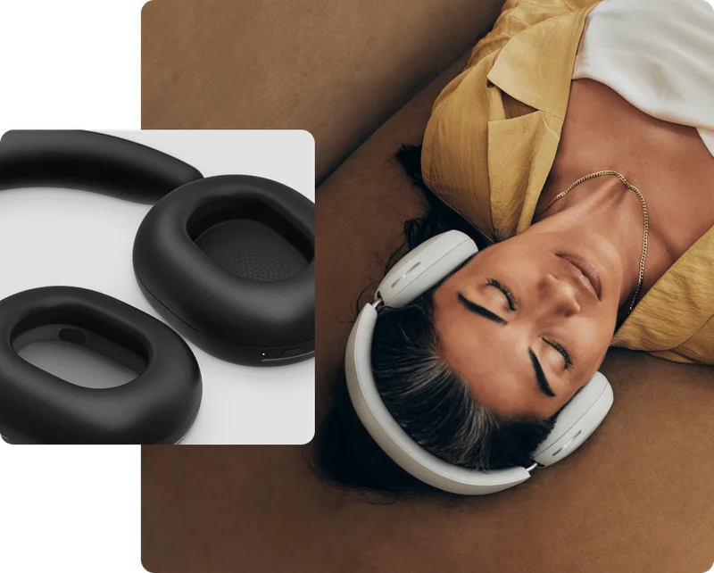 Sonos Ace young woman relaxing to music