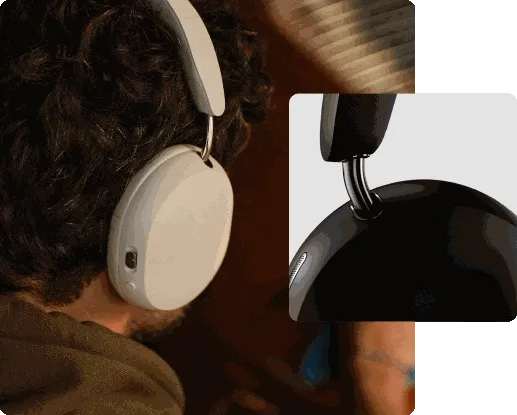 Sonos Ace white young man listening to music