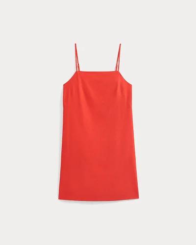 Image | Mini Shift Dress in Stretch Linen | Fiery Red  Bone Fiery Red