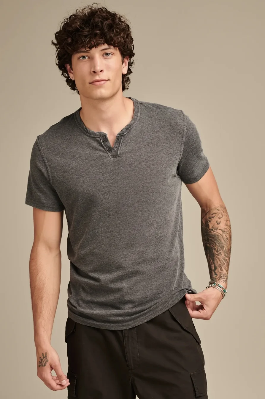 Image of Lucky Brand Venice Burnout Notch Neck Tee - Men's Clothing Tops Shirts Tee Graphic T Shirts in Bright White