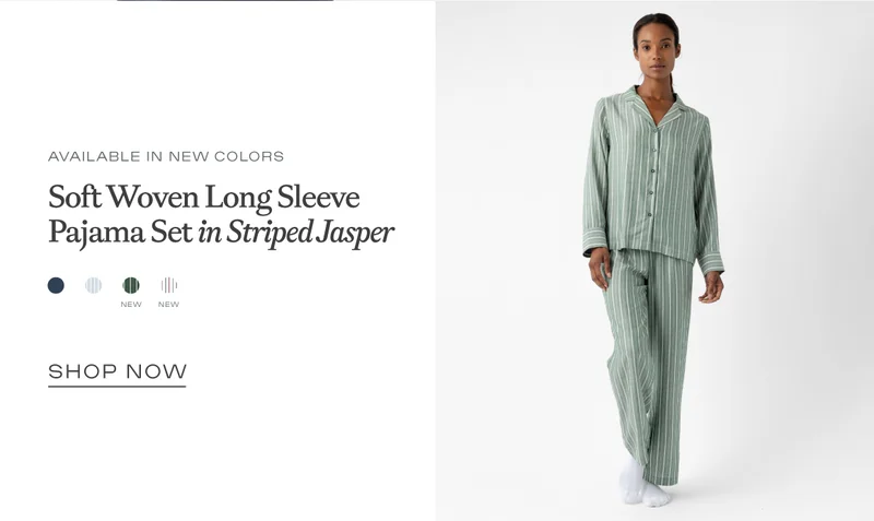 Soft Woven Long Sleeve Pajama Set in Striped Jasper - Shop Now Soft Woven Long Sleeve Pajama Set in Striped Jasper - Shop Now