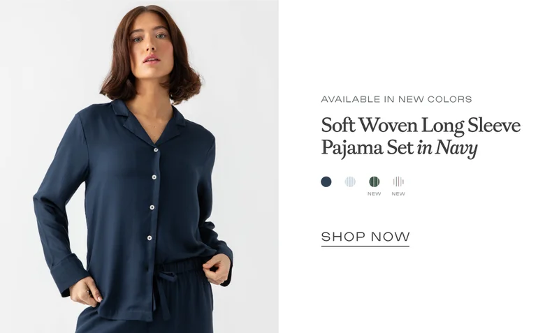 Soft Woven Long Sleeve Pajama Set In Navy - Shop Now Soft Woven Long Sleeve Pajama Set In Navy - Shop Now