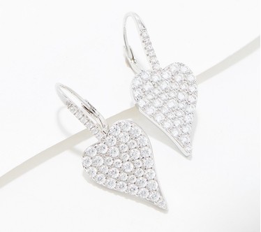 Diamonique x Jennifer Miller Pave Heart Earrings, Sterling Silver