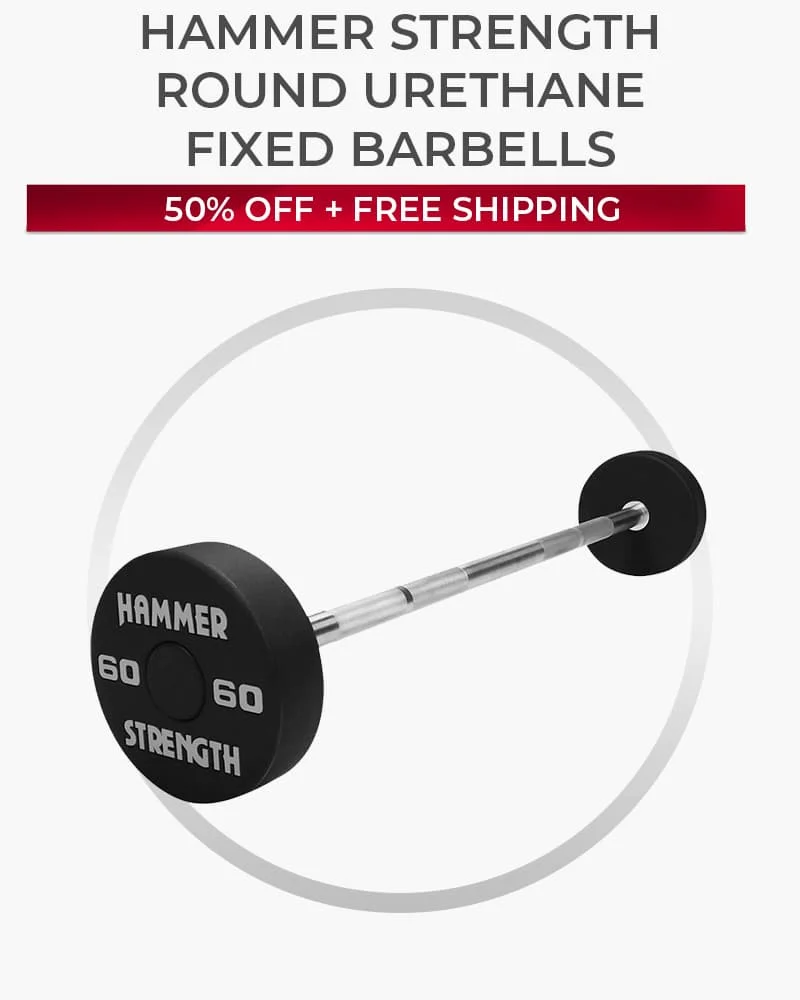 50% OFF | Hammer Strength Round Urethane Fixed Barbells - Outlet