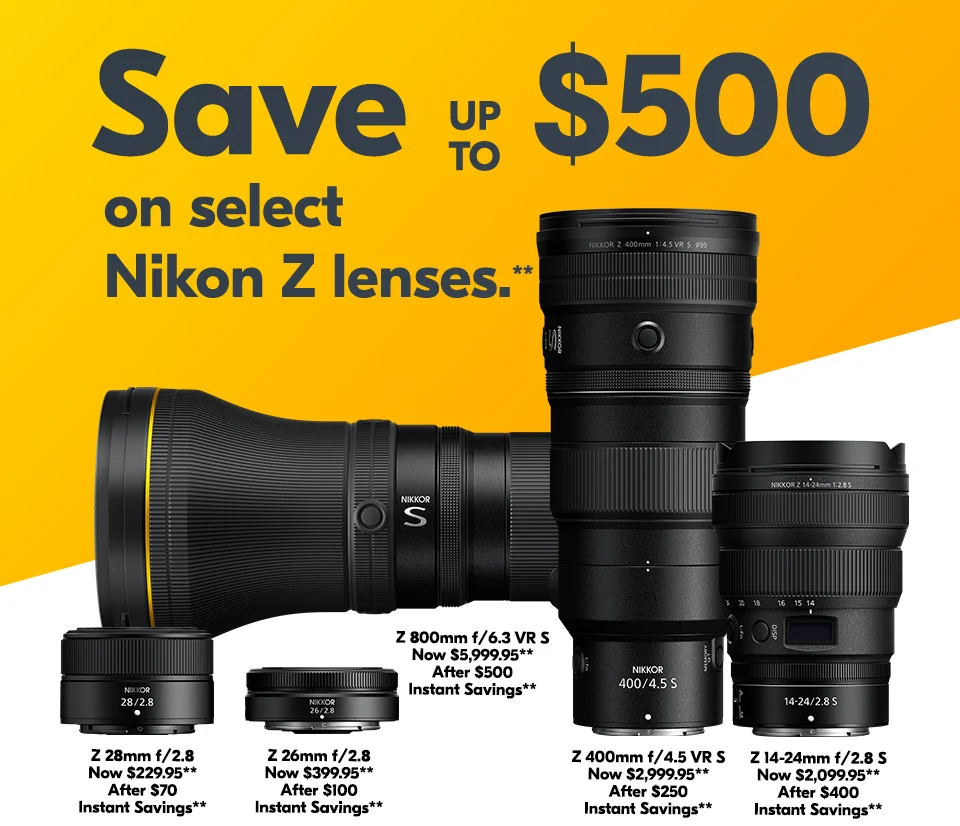 Nikon | Save up to $500 on select Nikon Z Lenses**. Terms and conditions apply.