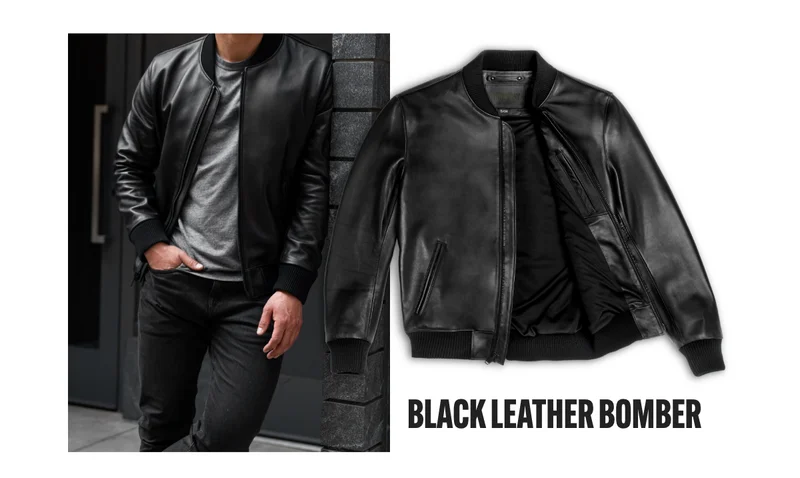 Black Leather Bomber