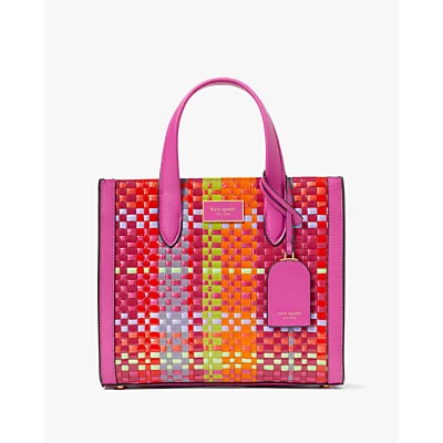 Manhattan Madras Plaid Woven Straw Small Tote