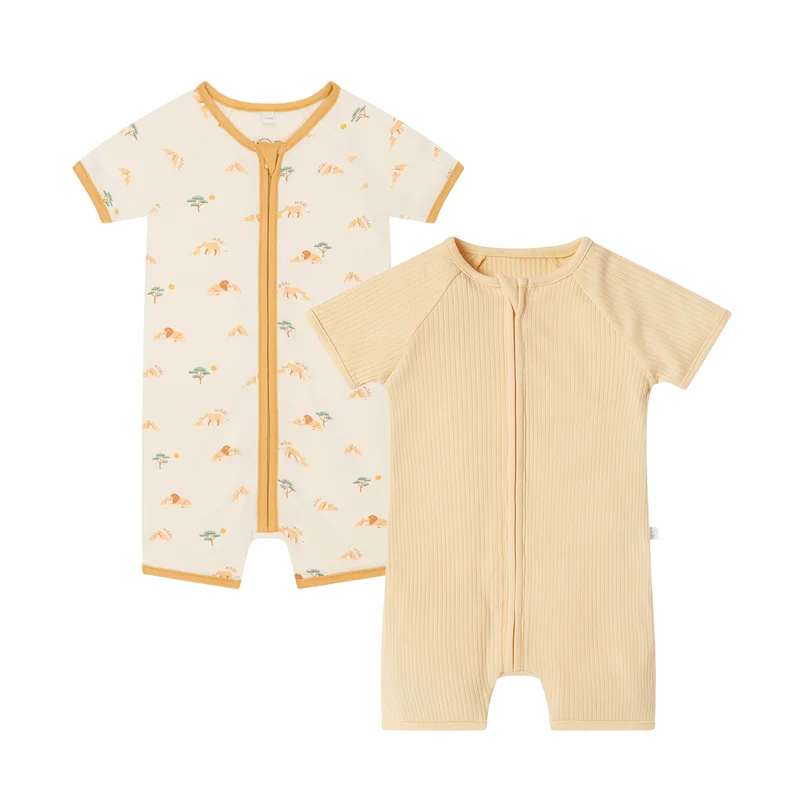 Image of Lion & Ribbed Zip Summer Pajamas 2 Pack