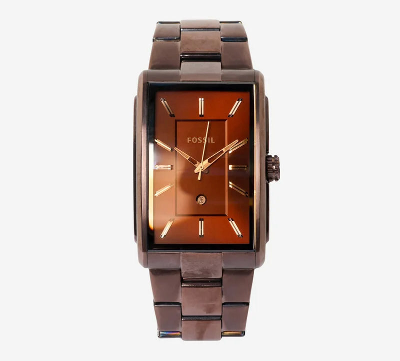 Fossil Rewound Square Brown Metal Bracelet Quartz Analog Watch