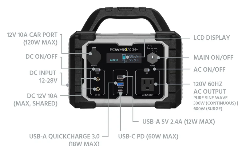 New (tag) PowerCache™ 300 Lithium Portable Power Station 60W USB-C PD | Solar-Ready Generator | Perfect for Outdoors, Travel and Blackouts Free Standard US Shipping Shop Now
