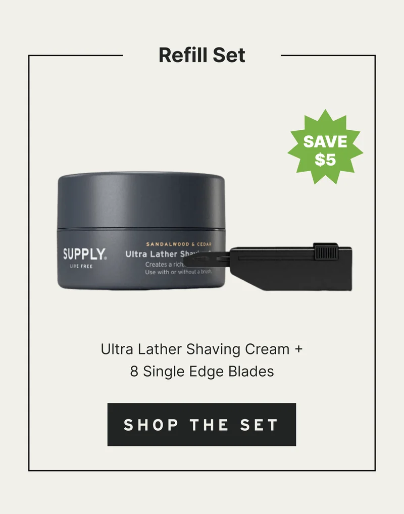 Refill Set Ultra Lather Shaving Cream + 8 Single Edge Blades [ Shop the Set ]