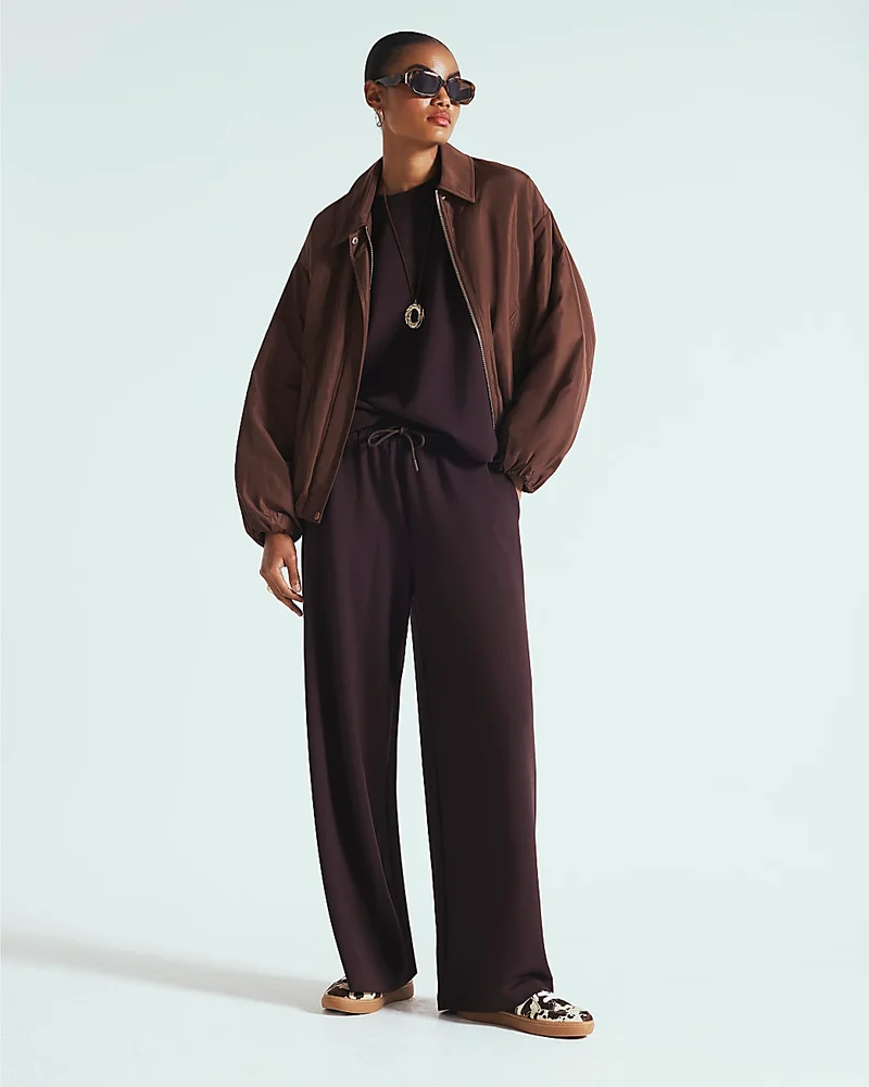 Womens Brown High Waisted Premium Wide Leg Joggers