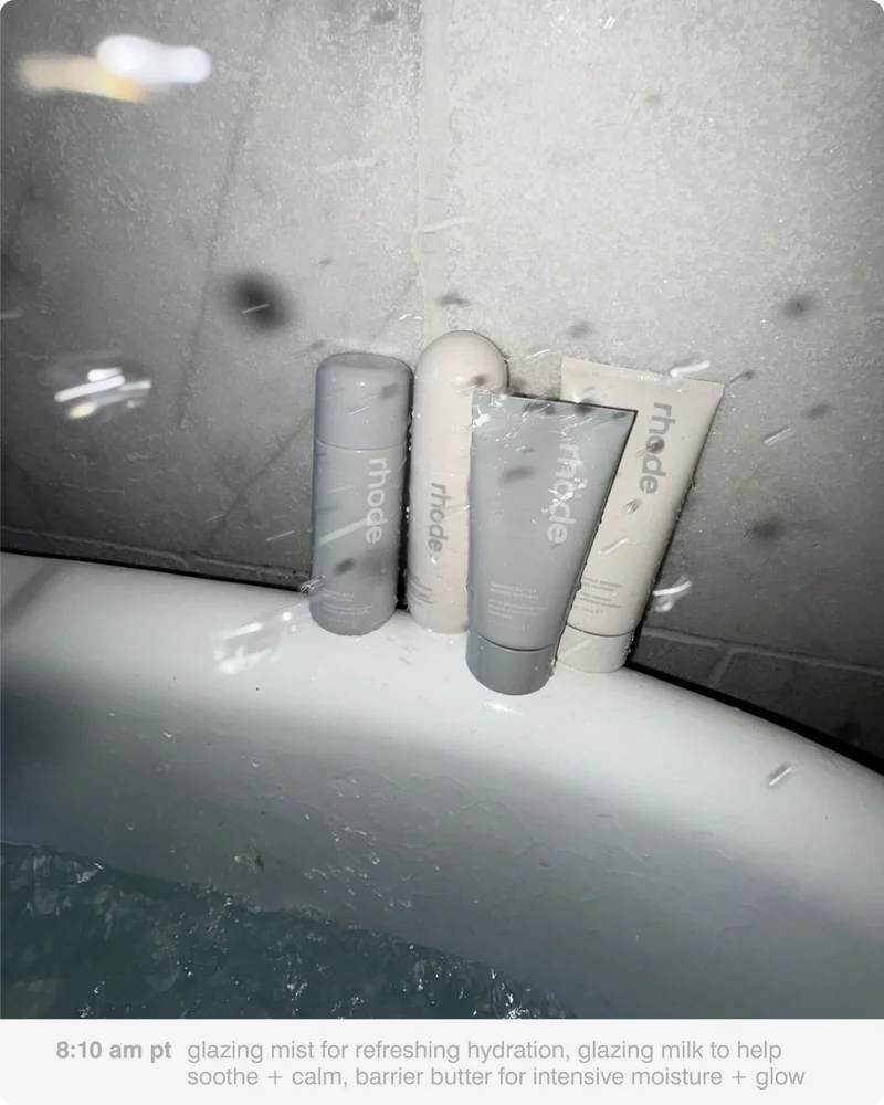 glazing mist for refreshing hydration​, glazing milk to help soothe + calm​, barrier butter for intensive moisture + glow