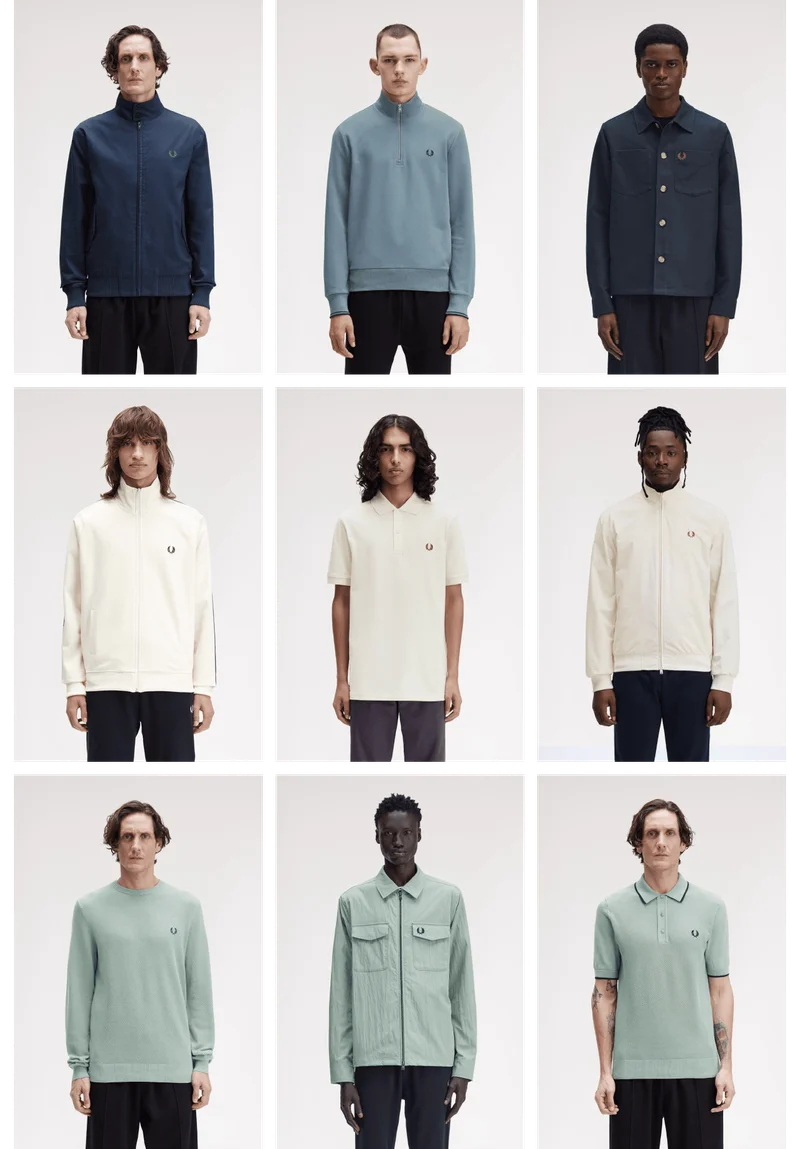 a selection of Men's New Releases including a Navy Overshirt, White Track Jacket, dark blue jacket and duck-egg blue sweatshirt