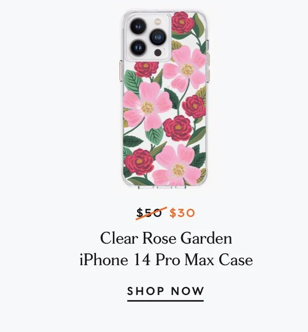 Clear Rose Garden iPhone 14 Pro Max Case. Click here to shop now.